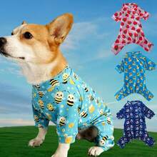 New Pet Clothes, Cat & Dog Pajamas, Suitable For Medium & Small Dogs Like Teddy, Pomeranian, Chihuahua, Bee & Strawberry Pattern - Blue - View 3