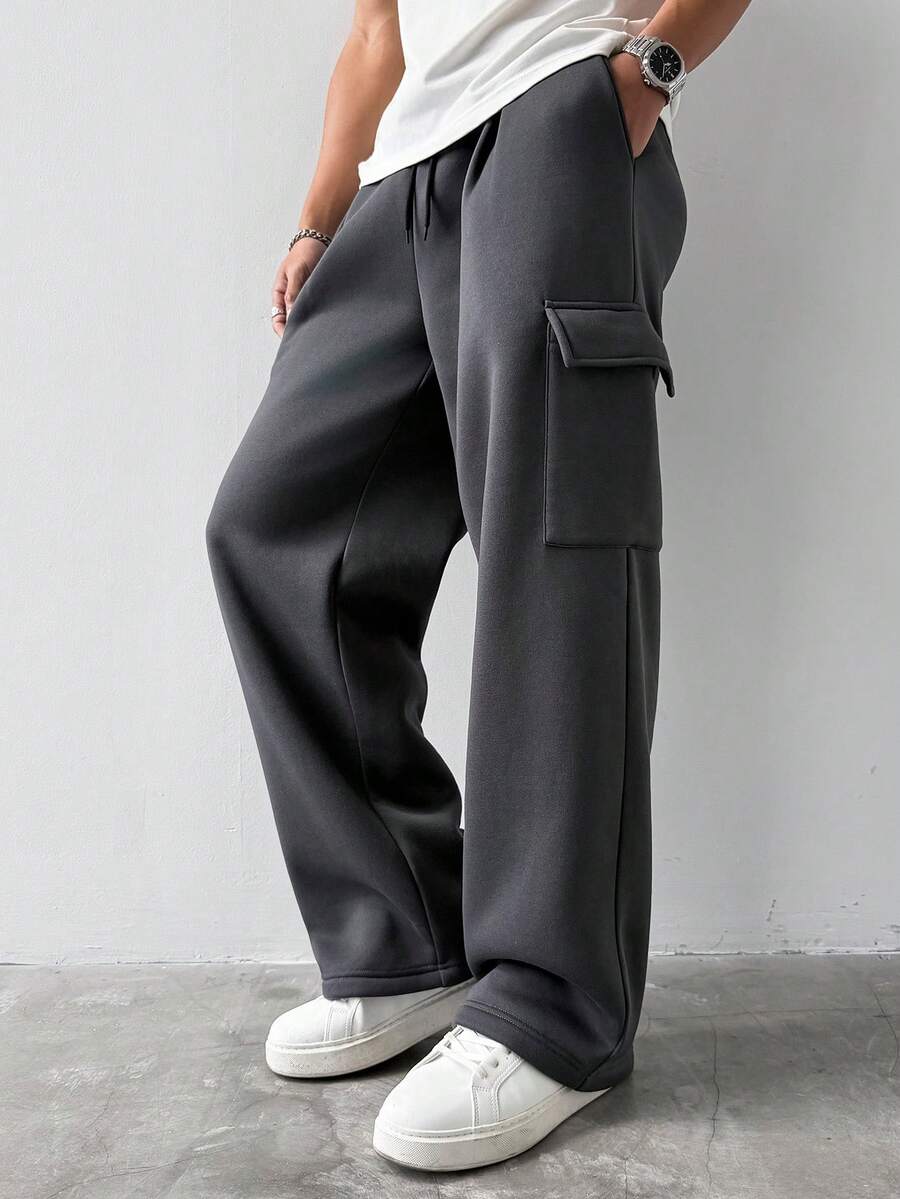 男士宽松运动裤,大口袋设计,柔软透气面料,深灰色休闲运动裤,适合散步、度假、日常穿着,是送给儿子、男友、丈夫的绝佳礼物 - 深灰色 - 查看 1