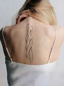 高级欧美风格个性化强力花卉英式线条手臂临时纹身贴纸，暗黑风格线条临时纹身贴纸，高级欧美风格个性化强力花卉英式线条锁骨临时纹身贴纸，高级欧美风格个性化花卉英式线条手臂临时纹身贴纸 - 彩色 - 查看 4