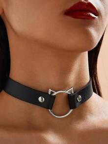 4pcs/2pcs/1pc Punk Gothic Style Necklace, Women's Lingerie Accessory, Adjustable Faux Leather Choker Necklace - Black - View 13