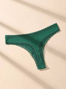 7pcs/Pack Solid Color Cotton Bow Tie Thong Panties, Sexy Lace Patchwork Ribbed Women's Underwear - Multicolor - View 8