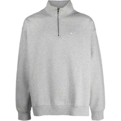  Nike Solo Swoosh Solid Color Logo Embroidered Half-Zip Long-Sleeve Sweater For Men, Grey