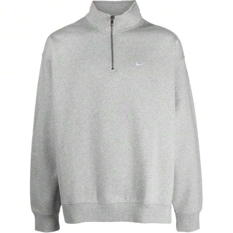 Suéter Nike Solo Swoosh de manga larga con media cremallera y logotipo bordado en color liso para hombre - Gris Oscuro - Ver 1