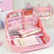 90 Degree Opening Pencil Case, 12 Compartments, Oxford Cloth Material, Stationery Storage Bag, Essential For Back To School, Suitable For School Supplies, Pencil Box, Backpack - One Size - View 12