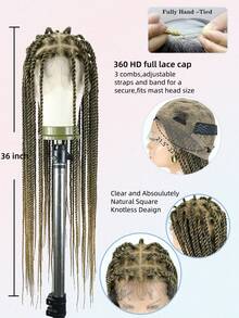 360度高清全蕾丝编织假发，无结编织假发，扭辫假发，带婴儿发的全蕾丝假发，手工钩编合成扭辫假发，36英寸自然黑色，适合日常、节日和派对佩戴 - 彩色 - 查看 4