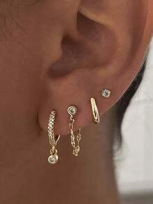 4 Pairs Gold Plated Huggie Hoop Earrings Set, Dainty Small Cubic Zirconia Earring Stacks Small 14K Gold Plated Hypoallergenic Cartilage Huggie Hoop Earrings For Women Fashion Jewelry Set Gifts - Gold - View 2