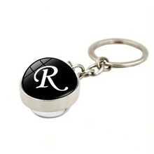 1pc 26 English Alphabet Time Gem Double-Sided Glass Ball Keychain Metal Key Chain Accessory Small Gift - Silver - View 20