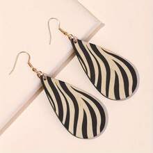 4 Pairs/Set, Women's Earrings, Personalized Exaggerated Wild Animal Texture Leopard Zebra Print Earrings, Wooden, Hip Hop Music Festival Party Accessories, Women's Fashion Jewelry - Black - View 6