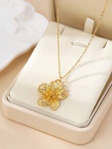 1 pieza Collar con colgante en forma de flor dorada de moda, adecuado para uso diario y vacaciones de las mujeres, mejor regalo para la madre, novia - Amarillo Oro - Ver 4