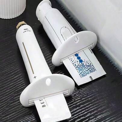 3 dụng cụ bóp kem đánh răng (màu ngẫu nhiên), kẹp kem đánh răng, bình đựng sữa rửa mặt và kem dưỡng tay, dụng cụ bóp tuýp mẫu thủ công, dụng cụ bóp kem dưỡng tay, giá đỡ tuýp sữa rửa mặt, dụng cụ lăn kem đánh răng thủ công.