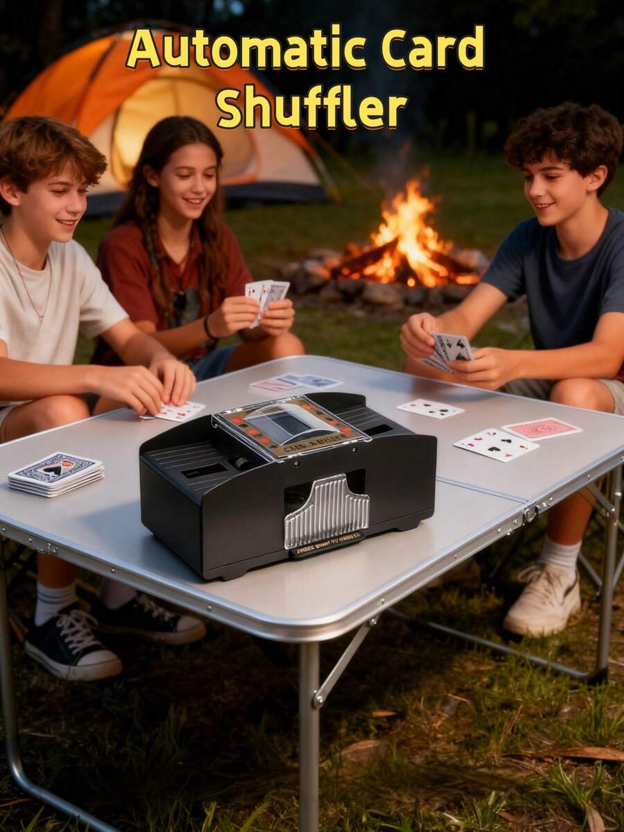 自动洗牌机，适合青少年使用，快速自动洗牌，透明易操作，适合家庭聚会、多人娱乐、竞技游戏、圣诞节礼物和生日礼物（内置电池） - 黑色 - 查看 1
