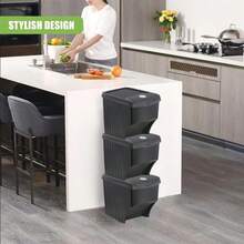 Set Of 3 Large Stackable Waste Recycling Bin Garden Kitchen Dustbin With Lid - Y89200800 - View 4