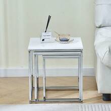 Set Of 3 Nesting Coffee Tables For Living Room, Nest Of 3 Nested Tables Sofa Side Table Coffee Table End Tables Space Saving - Grey Marble - View 4