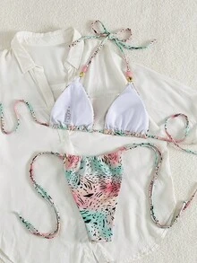 Bộ bikini hai mảnh phong cách Bohemian gợi cảm và dễ thương kiểu Âu Mỹ dành cho nữ, thích hợp mặc đi biển mùa hè, với họa tiết da báo màu hồng, năm 2026. - Hồng - Xem 5
