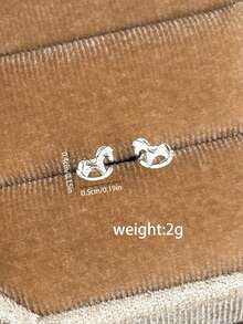 1对可爱小马耳钉，简约金属精致耳夹饰品，适合女性日常通勤、约会、萌系穿搭 - 銀色 - 查看 5