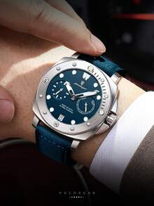 POEDAGAR ساعة يد رجالية كاجوال بإطار دوار وتاريخ بعقارب الثواني، بسوار من النايلون والجلد، مقاومة للماء وبوظيفة إضاءة، ساعة فاخرة للاستخدام اليومي، هدية مثالية للرجال - الأزرق - مشاهدة 12