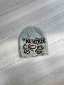 1顶男士保暖针织帽，印有“Run Free”英文涂鸦图案，秋冬季款 - 塗鴉run free針織帽 - 查看 6