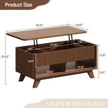 ONBRILL Walnut Lift Top Coffee Table, 47.2" Mid Century Modern Coffee Table With Storage, Rising Pull Up Wood Fluted Modern Center For Living Room, Office - Coffee Brown - View 12
