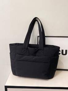 Women's Tote Bag, Lightweight And Fluffy, With Compartment Quilted Shoulder Bag, Suitable For Travel, Work, Fitness, Back To School, Classes And Commuting, Can Meet The Storage Needs Of Various Daily Items, Large Capacity Design, More Spacious Storage. - Multicolor - View 2