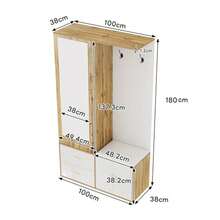 Elegant Wardrobe Set In White And Wood Tones With Mirror, Shoe Cabinet, Shoe Bench With Hooks And Extendable Clothes Rail - White - View 5