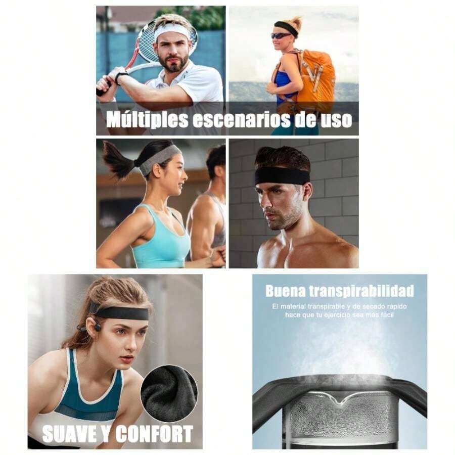 9 Piezas Bandas para el Cabello, Diademas Deportivas para Mujer y Hombre, Algodn, Absorbe el Sudor, Antideslizante, para Yoga, Fitness, Ciclismo y Viajes, Etc. Negro+Blanco+Gris - inicial - Ver 1