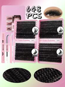 CMAYOME 720/648 片装合成睫毛胶水套装，D 卷合成睫毛嫁接套装，包含 10D + 20D + 30D + 40D + 50D + 60D + 80D + 100D + 120D + 150D，长度从 9 毫米到 18 毫米混合，蓬松柔软的合成睫毛。轻盈柔软，簇状设计。