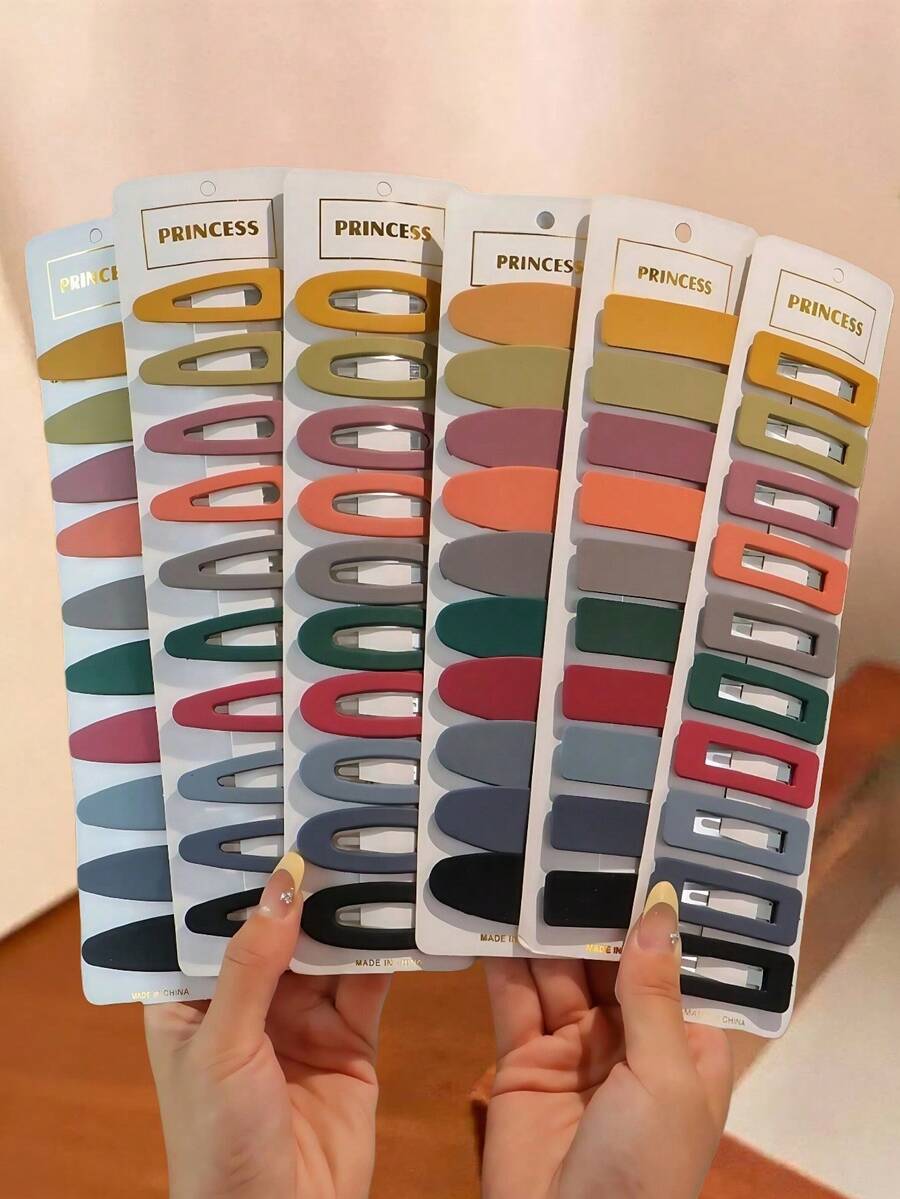 10个/30个装 女孩简约百搭休闲校园风纯色复古水滴方形刘海发夹，适合返校及日常佩戴 - 彩色 - 查看 1