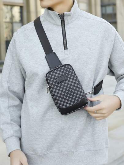 Classic Men's PU Chest Bag, Fashionable Vintage Floral Chest/Waist Bag, Minimalist Business Messenger Bag, Chest Pouch, Work Commute Mini Phone Bag, Dual Zipper Large Capacity, Sports Cycling Bag, Gift For Husband, Boyfriend, Father, Holiday Gift