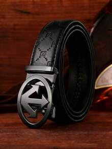 1 Piece Of 2026 New Arrival Men's Light Luxury Arrow-Shaped Automatic Buckle Belt, A Fashionable And High-End Business Belt With Letter-Embossed Strap, 47 Inches Long. Perfect For Matching With Jeans, It Is Suitable For Daily Outings And Office Business Wear, And Also Serves As An Ideal Gift For Family Members And Boyfriends On Anniversaries Or Festivals. - Multicolor - View 4