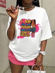 Girls & Teenagers Students Casual Printed Black Crew Neck Short Sleeve T-Shirt Top, Summer - White - View 3