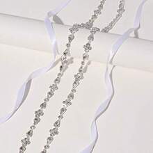 Thin Bridal Belt Bridesmaid Sash Crystal Wedding Belt With Rhinestones Pearls For Women Dress Accessories - 白絲帶 - 查看 3
