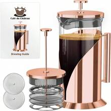 Stainless Steel French Press Coffee Maker 34 Oz - Easy To Use Insulated Coffee Press With 4 - Level Filtration, Manual Brewer Tea, Camping Travel With, Durable Glass - C. Vàng hồng - Xem 1
