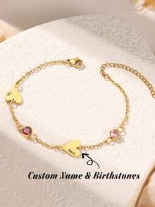 1pc Personalized Birthstone Family Bracelet, Heart-Shaped Bracelet With Family Members' Names, Gift For Sisters/Mom/Girlfriend, Christmas Gift