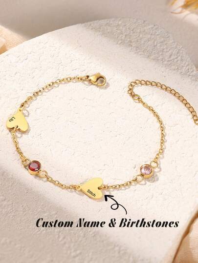 1pc Personalized Birthstone Family Bracelet, Heart-Shaped Bracelet With Family Members' Names, Gift For Sisters/Mom/Girlfriend, Christmas Gift
