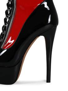 女士朋克风厚底撞色圆头系带过膝长靴 - 黑色 - 查看 6