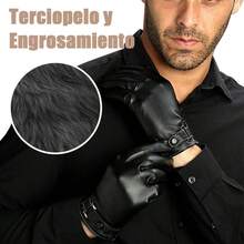Guantes de Piel para Hombre, Guantes Negros de Cuero con Pantalla Tctil, Guantes para Frio, Guantes para Moto Motocicleta Bicicleta al Aire Libre Invierno, Regalos de Hombres Navidad - inicial - Ver 2