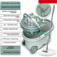 Set Of Spin Mop And Bucket With Wringer, Ideal For Bathroom Use, Including A 360° Spinning Mop Bucket System With Three Microfiber Mop Replacement Heads And A 61" Adjustable Stainless Steel Handle For Effective Floor Cleaning - 綠色升級 - 查看 8
