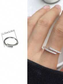 2026 经典时尚可爱优雅女士戒指，融合欧洲、美式/日式、韩式/中东风格，黄铜材质，镶嵌微镶锆石，情人节、斋月特惠 - 簡約線條YR0725 - 查看 9