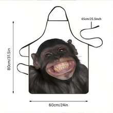 1PC Cartoon Chimpanzee Smiling Face Apron Fun Animal Expression Kitchen Stain Resistant Waist Apron Creative Home Cooking Baking Protection Apron - Multicolor - View 2
