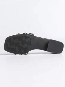 Giày sandal cao gót nữ, sandal đế dày thời trang phối màu kiểu cổ tích hở mũi, sandal in họa tiết mũi vuông quai sau, thích hợp cho công sở và đi làm, phối đồ mùa xuân hè. - màu đen - Xem 11