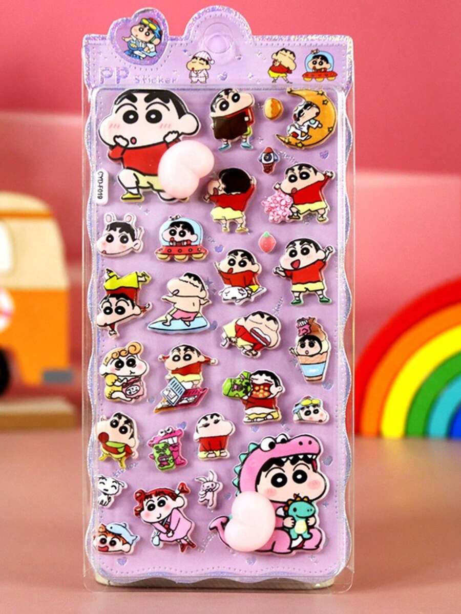 贴纸，PP材质贴纸，挤压减压贴纸，可爱蜡笔小新设计，适合作为礼物送给朋友和同学 - 彩色 - 查看 1