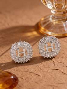 1件 H 字母耳环，奢华锆石耳钉，简约优雅耳环 - H字母耳環 - 查看 4