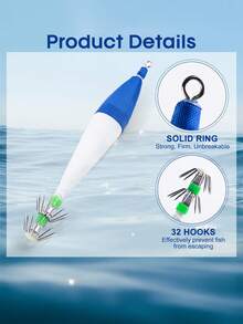 GOTURE 8pcs Wooden Shrimp Squid Hook Explosion Hook 3.5/4.0 # Wrapped With Luminous Cloth Roll Squid Needle With Wooden Shrimp Protective Cover, Sea Fishing Fake Bait - Multicolor - View 3