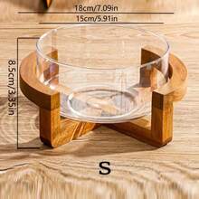1pc Glass Fruit/Salad Bowl With Bamboo Base, Suitable For Home, Restaurant, Buffet - Clear - View 5