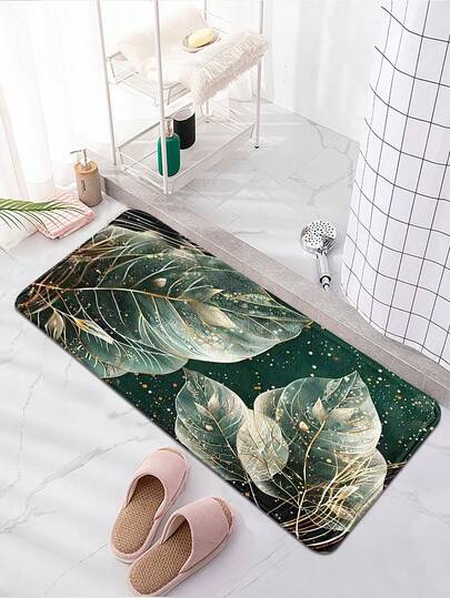 1pc/2pcs Nordic Style Minimalist Leaf Line Pattern Short Plush Faux Wool Doormat, Machine Washable 1200g/㎡ Polyester Fiber Decorative Mat, 10mm Thick, TPR Anti-Slip Bottom, Soft Faux Wool, Foldable Easy Care Carpet Mat, Rectangular Design, Suitable For Bathroom Shower Area, Washroom, Living Room Entrance, Home Use, Bathroom Decor Carpet, Multi-Scene Doormat, Holiday Gift
