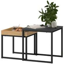 Modern Coffee Table, Set Of 2, Side Table, Ideal For Small Spaces, Square, Made Of MDF And Metal, Black. - Camel - View 1