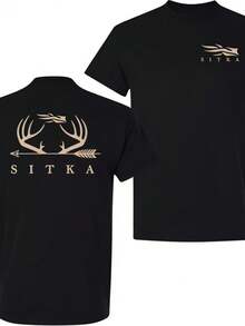 Men's Pure Cotton T-Shirt,Mens Clothes,Sitka Gear Antler & Arrow Deer Hunting T-Shirt For Men And Women, Outdoor Lifestyle Graphic Tee, Hunter Gift,,Summer Outfits - 黑色 - 查看 1