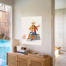 Framed 1pc Quirky Retro Cowboy & Pig Guitarist Canvas Wall Art - Rustic Whimsical Themed Print, Playful Stylish Home Decor, Ready-To-Hang For Bedroom & Living Room - Đóng khung - Xem 5