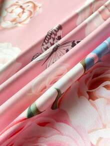 ChicMe 女士印花露肩荷叶边下摆开衩修身中长连衣裙，适合派对、约会和度假穿着，粉色，夏季优雅 - 粉色 - 查看 6