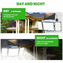 226LED White Light Outdoor Solar Three-Head Floodlight, Adjustable Light Board, Large Lighting Angle And Area, IP65, Remote Control +16.4ft Cable, Suitable For Garden/Courtyard/Balcony/Garage/Corridor/Swimming Pool/Porch Lighting Use - White Light - View 6
